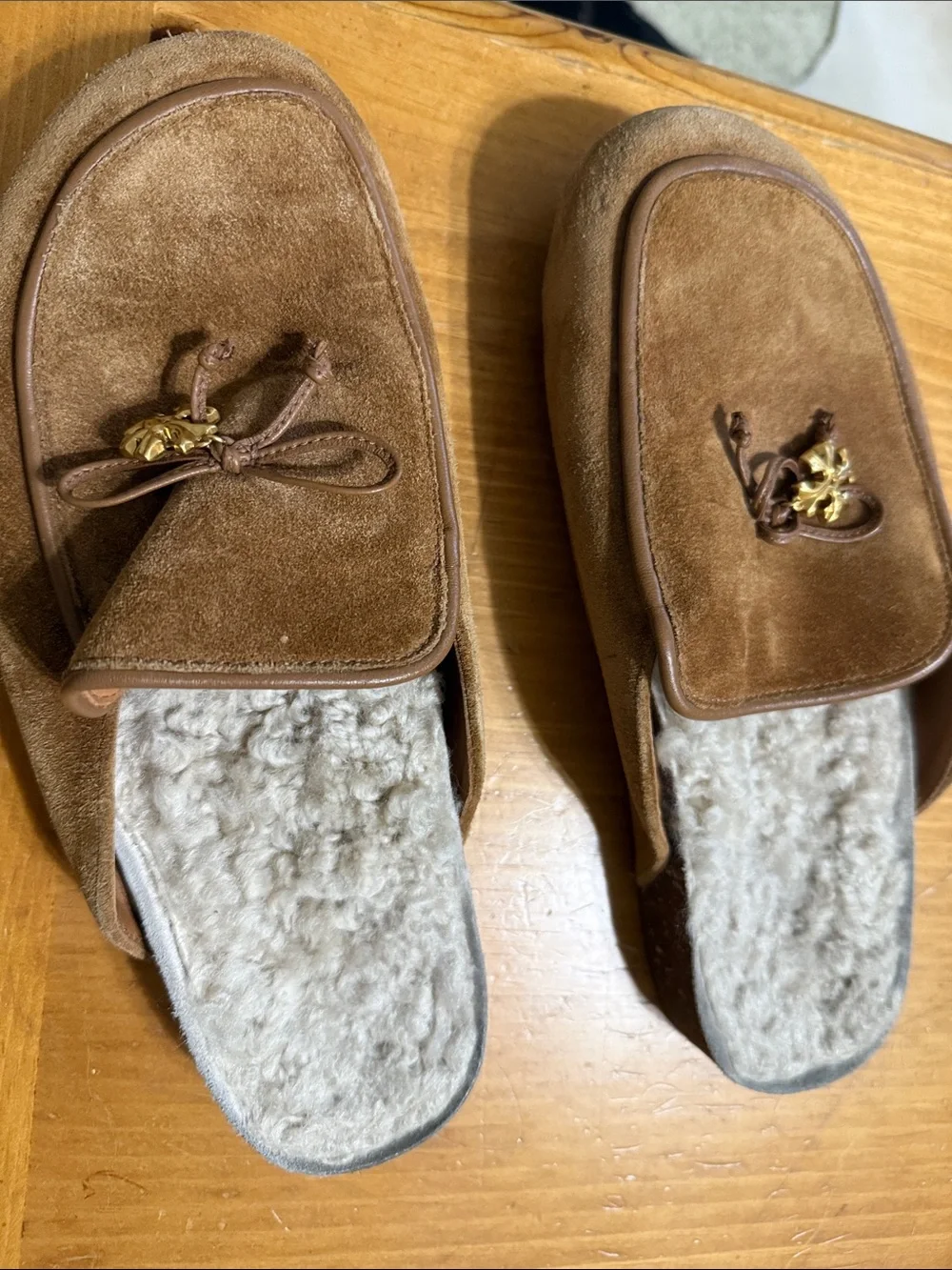 Tory Burch Brown Suede Slip-On with Gold Logo Accent